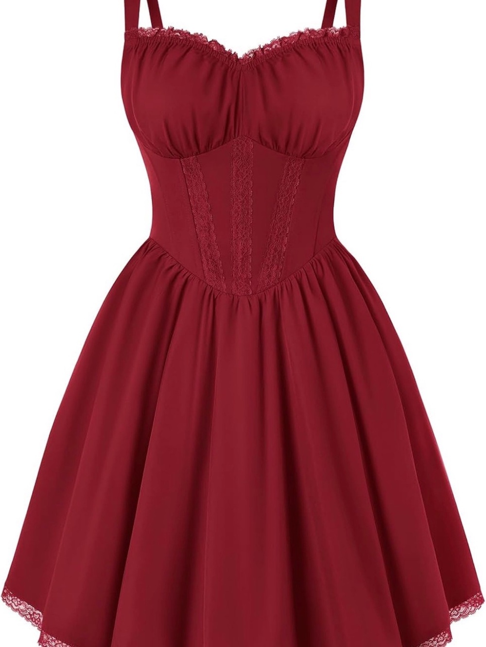 Sleeveless Burgundy Midi Fit-and-Flare Dress with Lace Trim